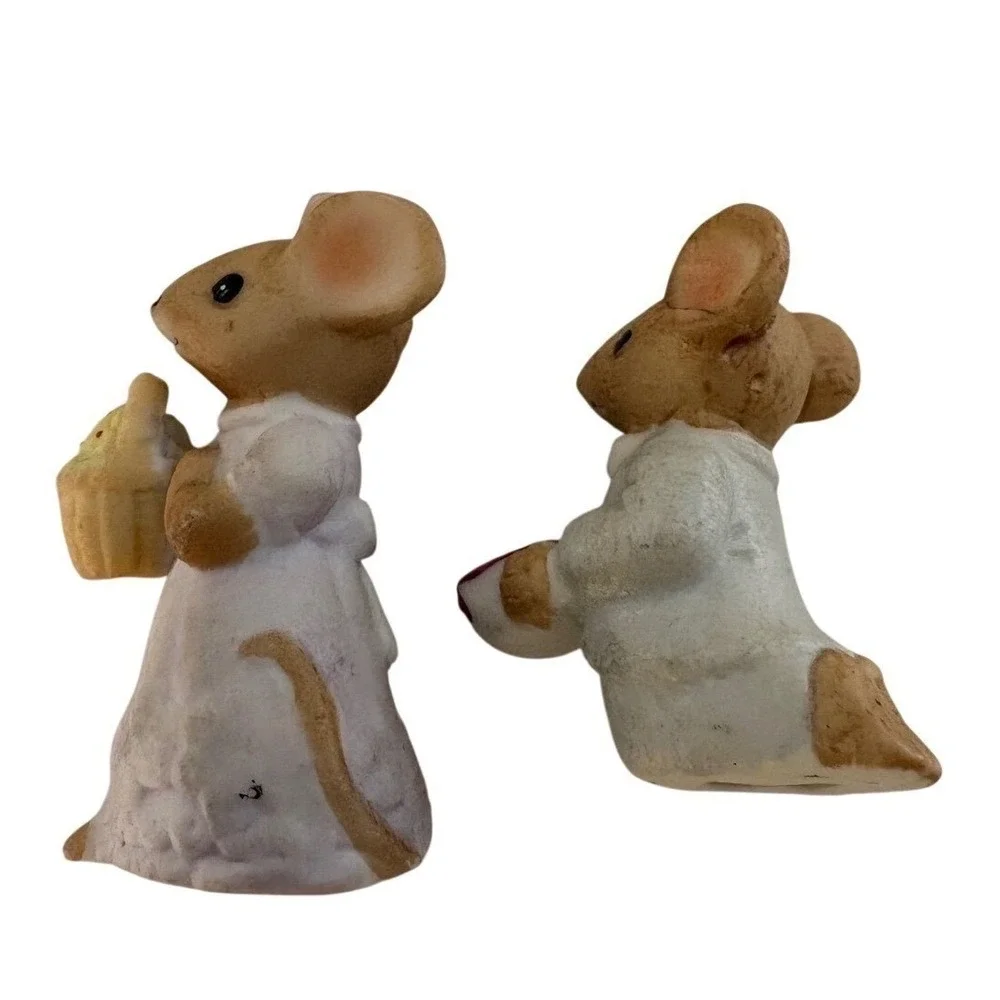 Vintage Miniature Mouse Wedding Party Figurines Fairy Garden Bride‎ Groom 6pcHip
